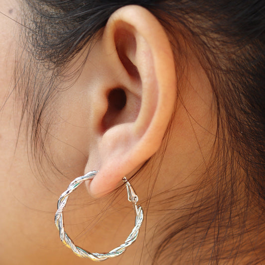 Silver Double Twist Hoop Earrings