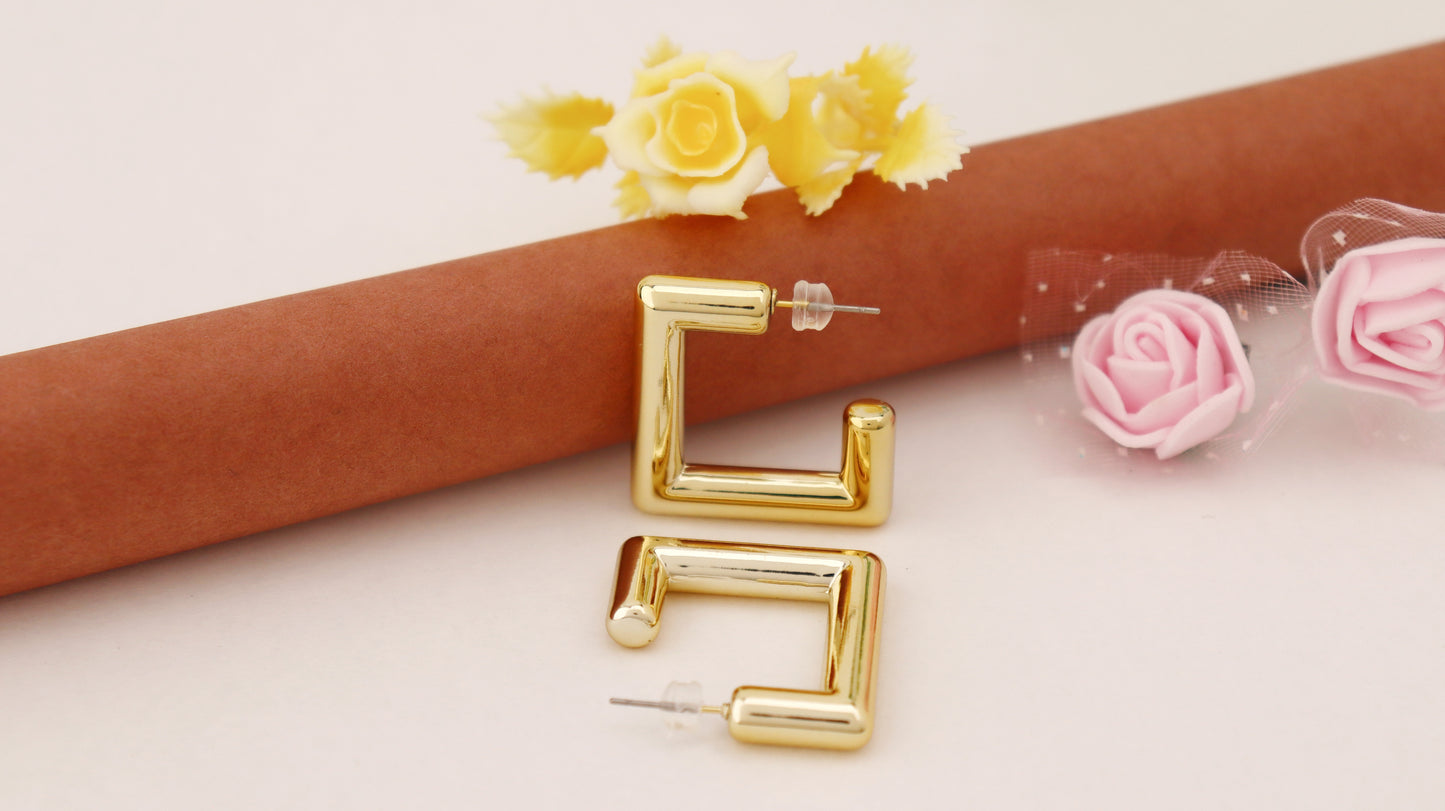 Golden Square Hoop Earrings