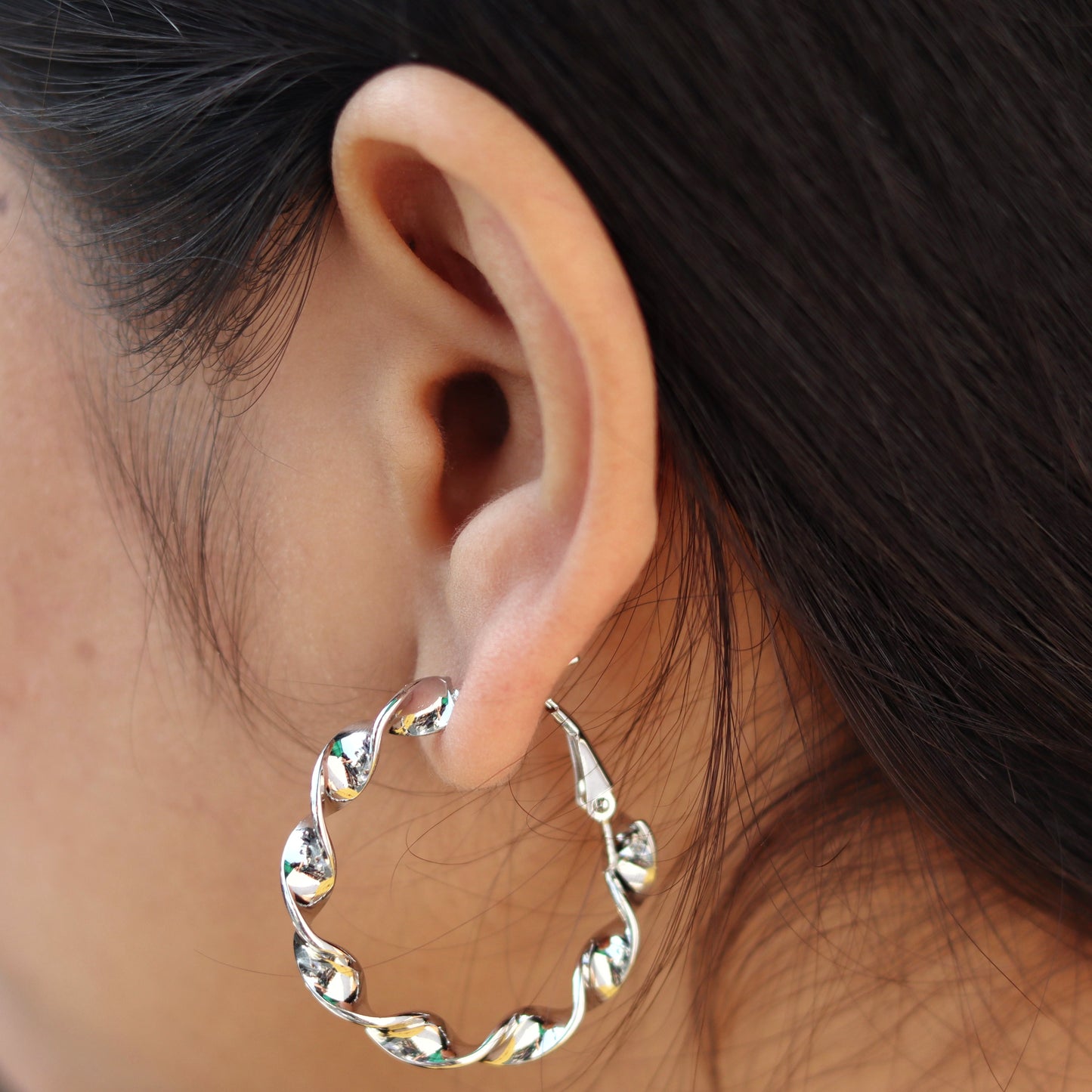 Silver Wide Twist Hoops