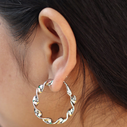 Silver Wide Twist Hoops