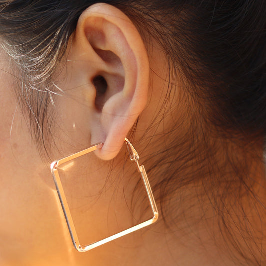 Rose Gold Square Chic Hoops