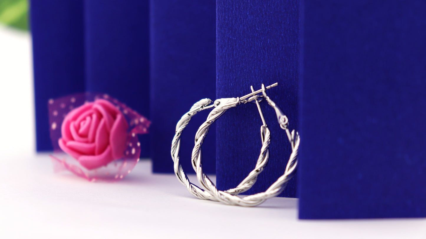 Silver Double Twist Hoop Earrings